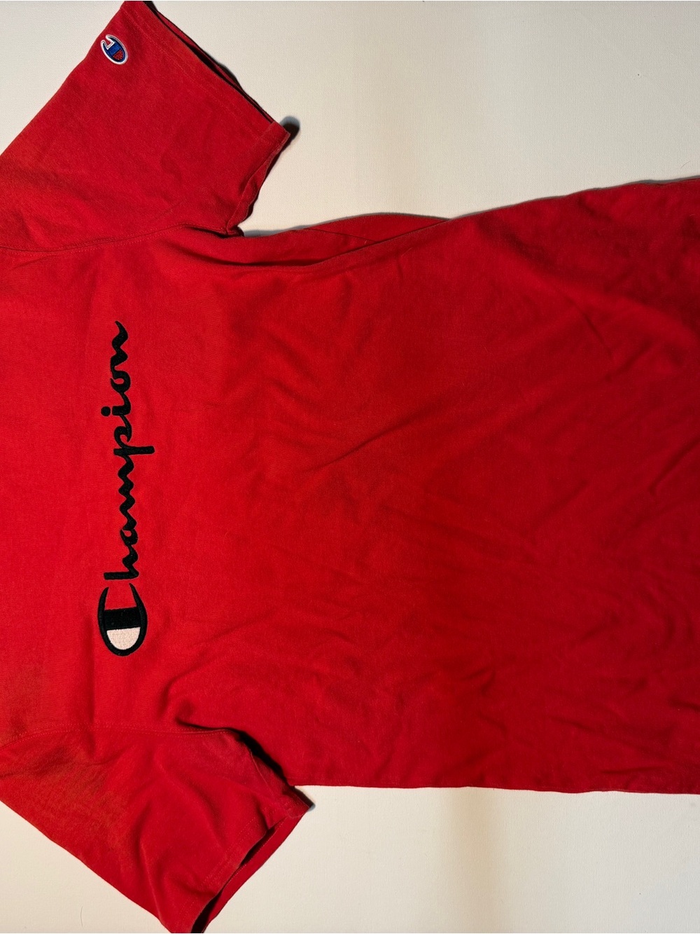 Champion‎ Red Tee with Black Script Logo